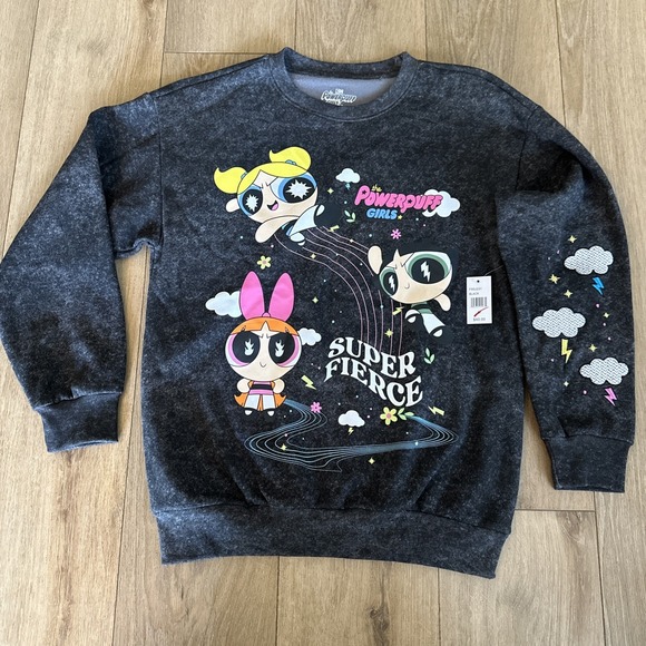 The Power Puff Girls Grey Crew‎ Neck Sweatshirt Graphic Colorful Cartoon XL NEW - Picture 1 of 7
